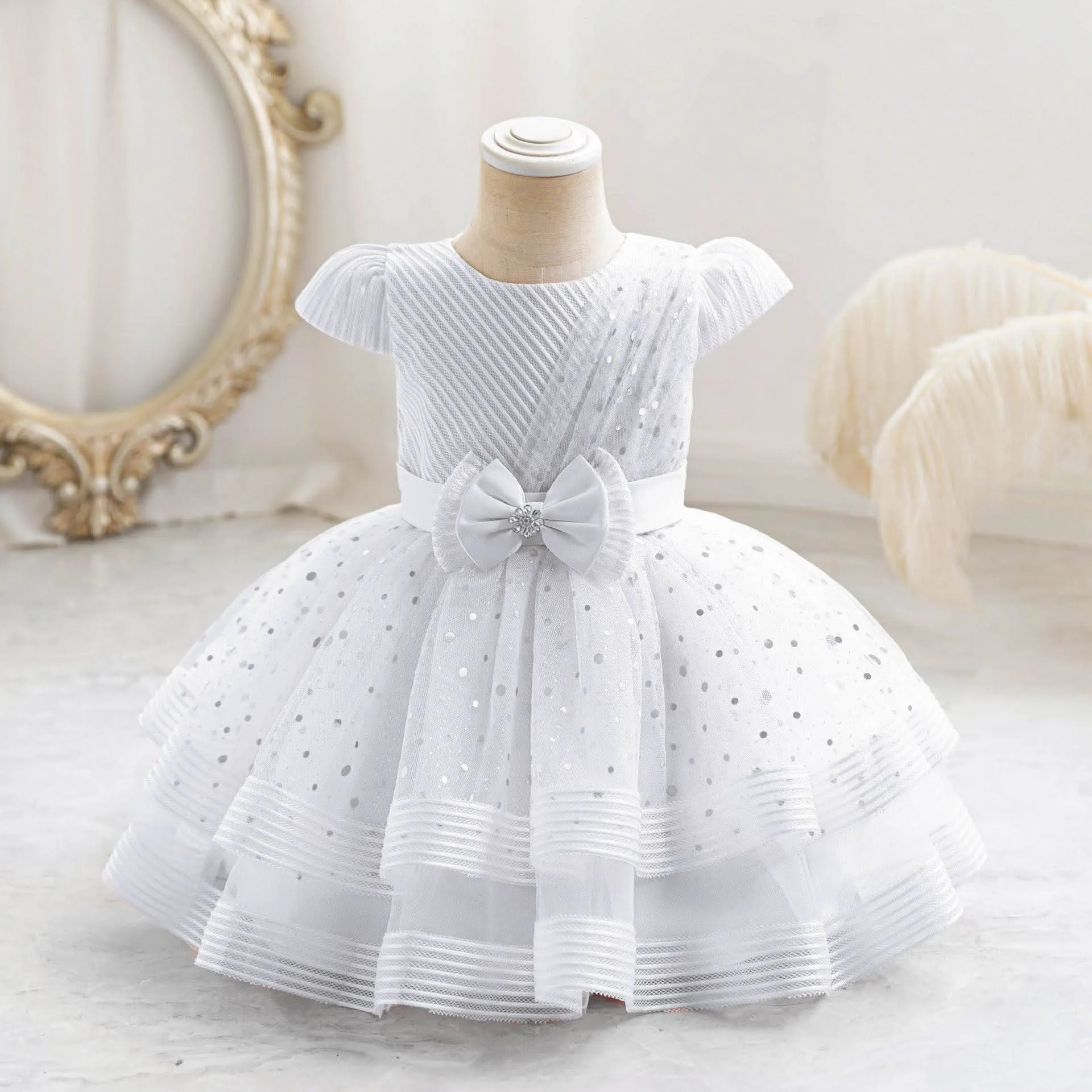Baby Dress Sequin Bow Birthday Party Girls Princess Dress