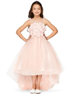 Girls Multi Color Lace 3D Flowers Pearl Trim Tulle Special Occasion Dress 2-16
